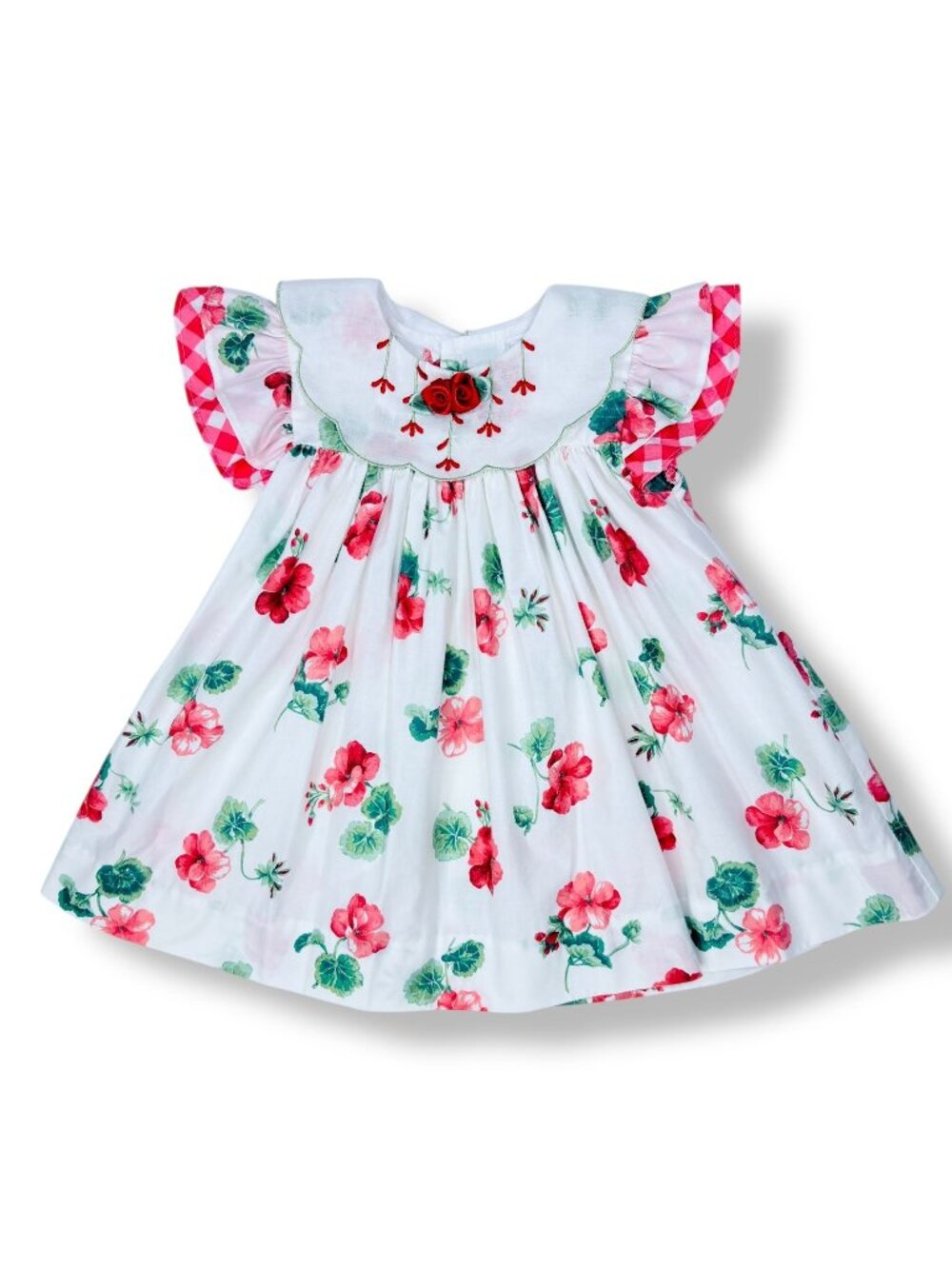 Vintage Peaches n Cream Baby Girls Red White Floral Flutter Sleeve Dress 12m 18m